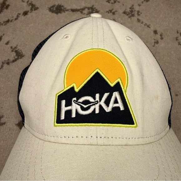 HOKA One One Navy and Neon Yellow Embroidered Running Outdoors Mesh Trucker Hat - Picture 2 of 5